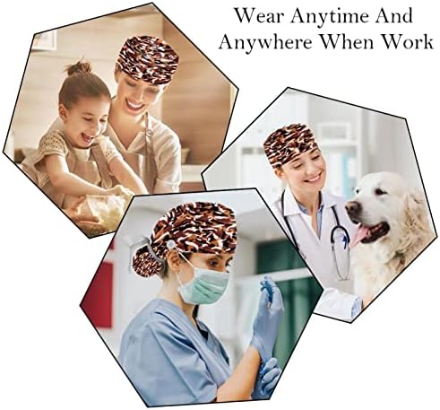 Lorvies Medical Caps for Women With Buttons Long Hair, Baice de trabalho ajustável de 2 peças, camuflagem