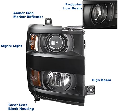 ZMAUTOPARTS FEXÃO DE PROJECTOR BLACK W / 6 LED branco DRL compatível com 2015-2019 Chevy Silverado 2500 HD / 3500 HD