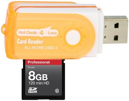 8 GB Classe 10 Card de memória de alta velocidade SDHC para Panasonic HDC-SD60K HDC-SD1 Lumix. Perfeito para filmagens e filmagens contínuas em alta velocidade em HD. Vem com ofertas quentes 4 a menos, tudo em um leitor de cartão USB giratório e.