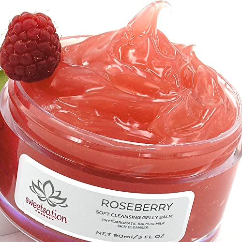 Sweetsation Therapy / Yunasence Roseberry Soft Clearls Balm Gelly, Limpador de pele fitoaromático de bálsamo a leite