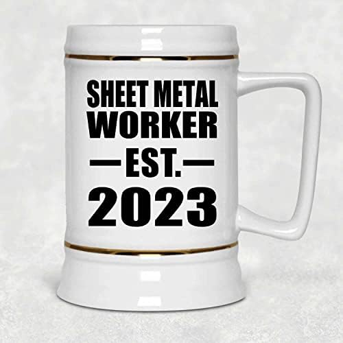 Projeta o trabalhador de chapa metal estabelecida est. 2023, caneca de 22oz de caneca de caneca de cerâmica de cerveja com