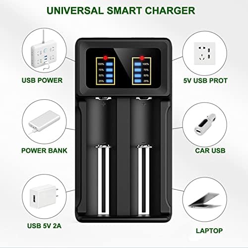 Carregador de bateria Smart Universal 2 Bay, 18650 Smart Charger para Li-Ion LifePo4 IMR 18650 26650 14500 16340 Bateria