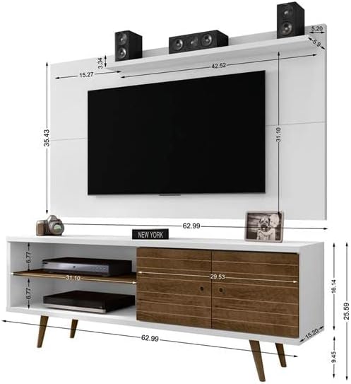 Manhattan Comfort Liberty Liberty meados do século Modern Living Room TV Stand and Painel, 62,99 , White/Rustic Brown