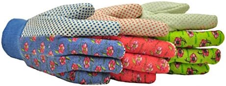 G&F 1852-3 Luvas de jardim de camisa macia femininas, luvas de trabalho, 3 pares verdes/rosa/azul por pacote
