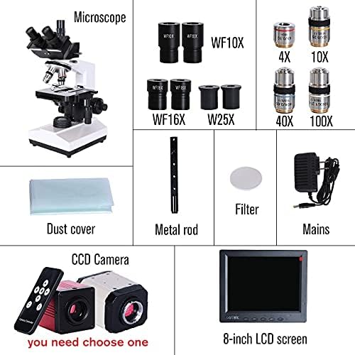 LXXSH LAB PROFISSIONal Microscópio Trinocular Biológico Zoom 2500x + Câmera CCD digital eletrônica USB + LCD de 8 polegadas