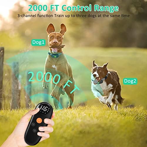 Collar de treinamento para cães, Balkwan 2 Receptor Coloque de casca de choque IPX7 Impermeável recarregável com remoto para grandes pequenos cães de 15 a 100 libras de 2000ft faixa de controle com luz, bipe, vibração, modo de choque