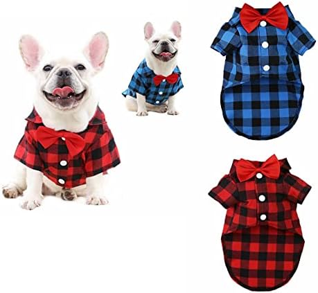2 pacote camisas de cachorro xadrez com camisas de cachorro de gravata borboleta