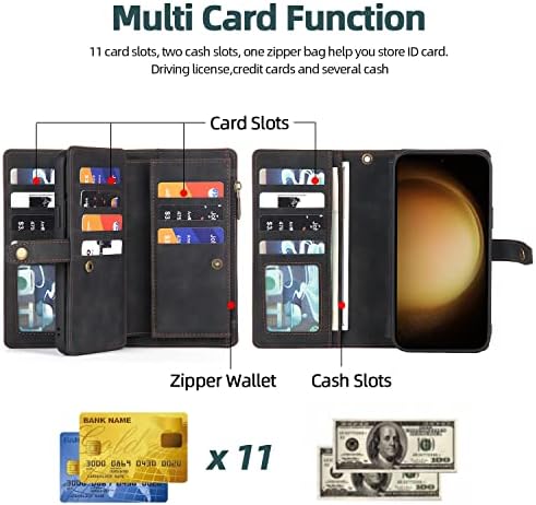 Compatível com Samsung Galaxy S23 Plus S23+ 5G Caixa da carteira da carteira Pultrilhão de pulso de pulso Multi-função 2in 1 Tampa