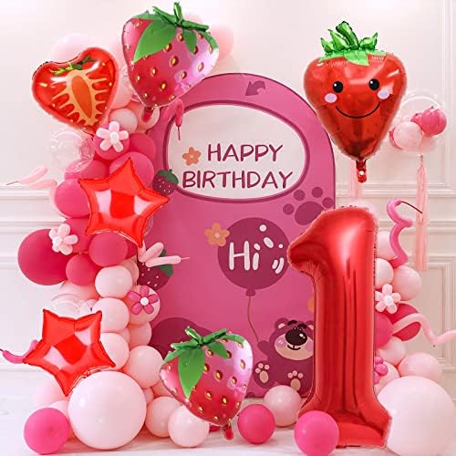Balões de morango de 7pcs, número de aniversário de morango de frutas Mylar Foil Balloon Strawberry Party Supplies