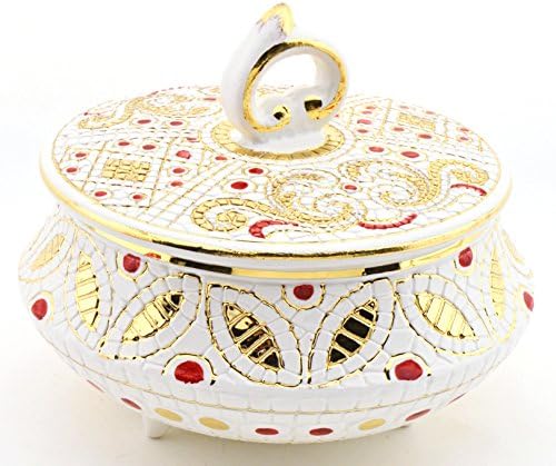 Art Escudellers Caixa de jóias multicolorida cermica pintada à mão com ouro 24k, decorado em estilo branco bizantino.6,89
