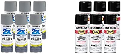 Rust-Oleum 249088-6 PK Painter's Touch 2x Ultra Cover, 6 pacote, Primer cinza plano e 7779830-6pk para impede a tinta spray