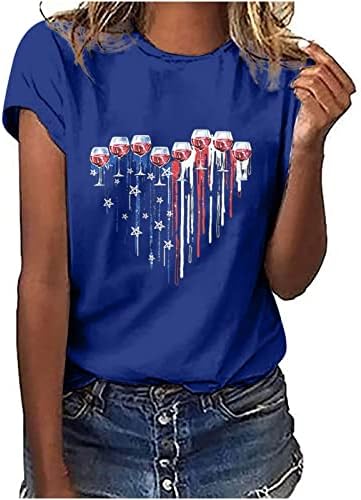 American Flag Print Wine Glasses Tees Graphic Tees for Women 2023 Férias EUA 4º de julho Camisas Rave Party Tops