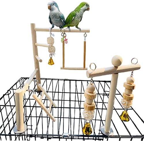 Hamiledyi Parrot Playground PerchiS a pousada do lado de fora da gaiola escalada escalada Too de balanço de madeira natural