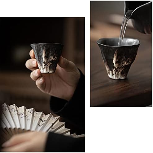 Knockconk Handmade Espresso Coffee Caneca ， xícara de cerâmica grossa, xícara mestre kungfu, xícara preta tradicional antiga para vinho, saquê, presente de coleção para amigo, 1,76 onças.