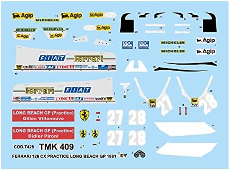 Tameo TMK 409 Kit de metal 1:43 Escala - Ferrari F1 126cx - Long Beach G.P. 1981 - Gilles Villeneuve