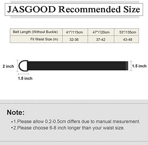 Jasgood Men & Women Canvas Belt Web Fabric Belt com preto Double D-ring de 1 1/2 de largura de 2