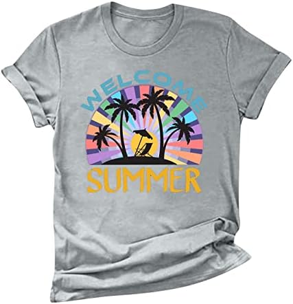 Camisetas gráficas de coco de praia para mulheres Hawaiian Sunshine férias de férias de verão Tops de manga curta