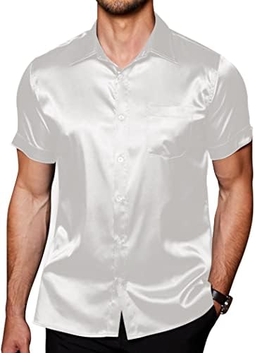 Coofandy Men's Summer camisas de manga curta de seda cetim jacquard camisa casual button down camisa de praia