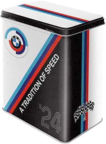 Caixa de lata de armazenamento retro de arte nostálgica L, 101,4 oz, BMW Motorsport-Tradição de velocidade-Idéia de presente para acessórios