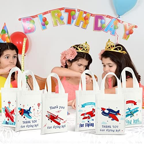 24 PCs Avião de aeroplano Favor de bolsas de avião Bolsas de aeroporto Infantil de festas de aniversário infantil sacolas de presentes de avião com alças decorações de festas de avião