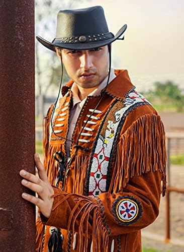 Hadzam Outback Hat Sklewable In Leather Cowboy Hat Chapéus de Couro Durável Para Homens | Chapéu ocidental | Chapéus