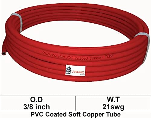 Visiaro Red PVC revestido de tubo de cobre macio, diâmetro externo 3/8 polegadas, espessura da parede 21 SWG, revestimento