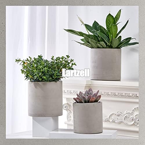 Vasos de plantas Lartzell, plantadores de 4,7 polegadas para plantas internas, vaso de flores de cimento cinza com orifício de drenagem, plantadores de concreto modernos para escritório em casa e decoração ao ar livre