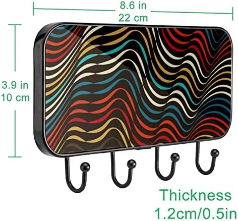 Abstrato linhas deformadas de fundo de fundo de casaco imprimido montagem na parede, cacau de entrada com 4 conexão para casaco chapéu de toalha Restas de bolsa de banheiro sala de estar