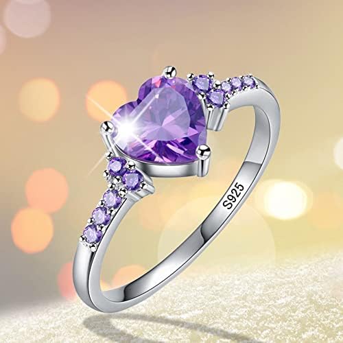 Mulheres Promova anel Natural Amethyst Zircônia Anel de casamento Moda Moda empilhável Coração em forma de noivado anel de jóias