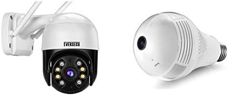 Eversecu 1PCS ICSEE WiFi PTZ Câmera de segurança + 1PCS ICSEE WiFi Bulb Light Security Camera