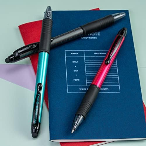 Piloto g2 caneta caneta, ponto fino, barris cinza/vermelho/turquesa, tinta preta, 3-pacote