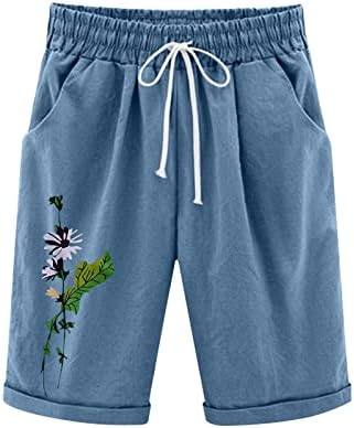 Lcepcy feminino de linho de algodão respirável e respirável para o verão, shorts de praia de plus size, shorts de cintura alta