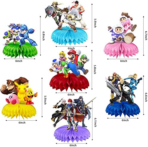 Super Smash Brothers Birthday Party Decorations, 7pcs Game Theme Party Centerpieces, toppers de bolo, adereços de cabine de fotos,