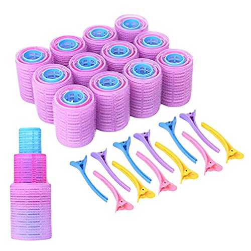 36pcs conjunto de rolos de cabelo auto -agarrado, rolinhos de cabelo sem calor para cabelos longos e enrolados com 12 clipes de plástico para uso de salão doméstico