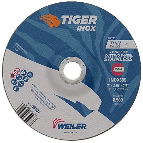 Weiler 58110 4-1/2 x 0,045 Tigre Tipo 27 Roda de corte fina, Inox60s, 7/8 A.H.
