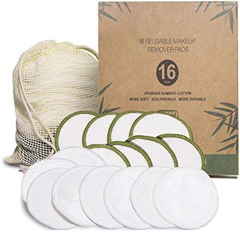 Removedor de maquiagem reutilizável Unimeix Removendo 16 almofadas de remoção de bambu 3 Camadas Rounds de algodão reutilizável Rounds