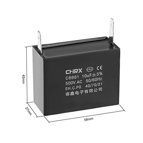 Capacitor de ventilador de teto UXCELL CBB61 10UF 500V AC Inserção única Capacitores de filme de polipropileno metalizado