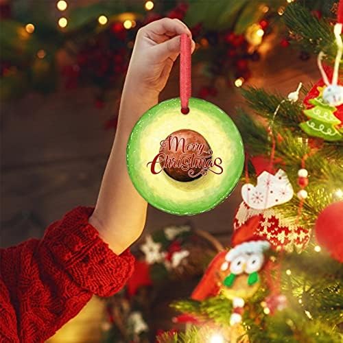 Enfeites de natal verdes snack comida frutas árvores de natal ornamentos de cerâmica redondo ornamentos de Natal personalizados 2022 decorações de lembrança de Natal, 3 polegadas