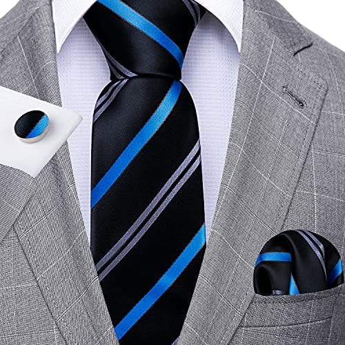 BARRY.WANG Designer Classic Ties for Men Definir Pocket Square Cufflink Check Plaid