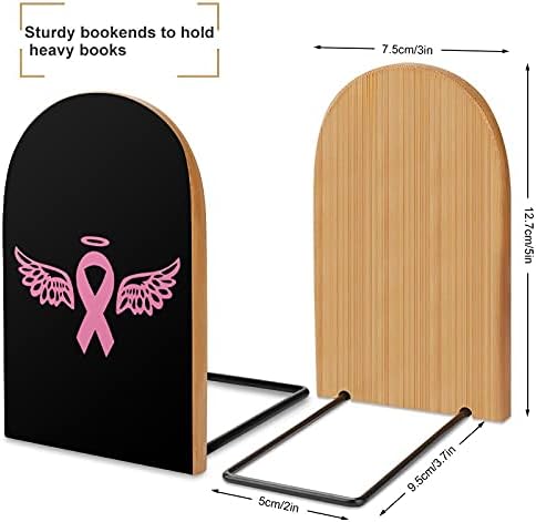 Angel Wings Tattoo Breast Cancer Ribbon Bookshelf não deslize os acessórios de escritório de suporte de madeira de madeira