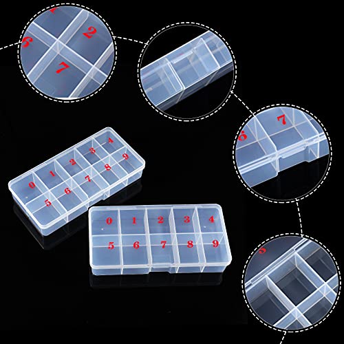 4 peças Dicas de unhas falsas Caixa de armazenamento transparente com 10 espaços vazios de unhas falsas Casos de armazenamento organizador de contêineres de plástico transparente