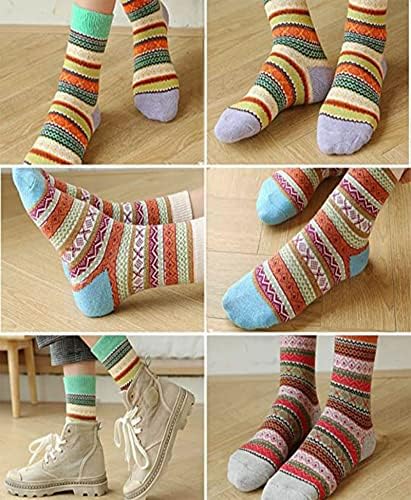 JoyLife Ethnic Print Socks Stripes Stripes Pattern Quartz Meias vintage coloridas meias aconchegantes para mulheres, senhores, meninas, 5 pacote