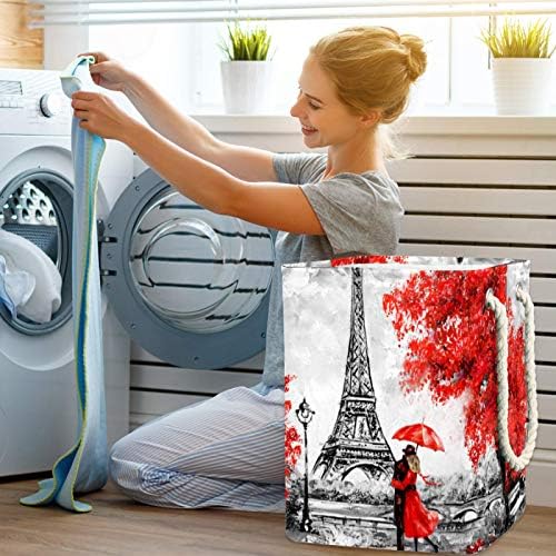 Deyya Paris City Eiffel Tower Laundry Baskets cestam altos e resistentes dobráveis ​​para crianças adultas meninos adolescentes meninas em quartos Banheiro 19.3x11.8x15.9 em/49x30x40.5 cm