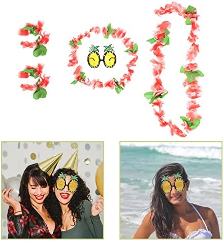 Sosoport 3Sets Hawaiian Supplies Simulation Flower Garland Luau Party Party Pineapple Glasses
