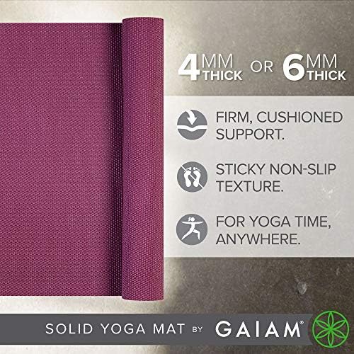 Gaiam Solid Color Yoga Mat, Tapa de exercícios e fitness não deslizante para todos os tipos de ioga, pilates e exercícios de piso
