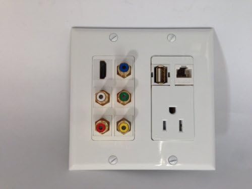 Placa de parede de gangue dupla branca personalizada Certificável- AC 15A 110V Outlet + HDMI + USB + CAT5E RJ45 + 5