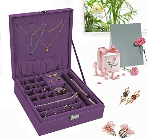 Caixa de jóias de Mosis, organizador de estojo de jóias Organizador de caixa dupla empilhável Visor de travamento para mulheres