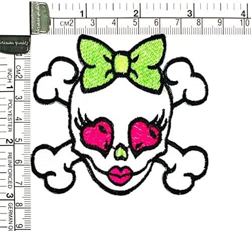 Kleenplus 3pcs. Sexy Vintage Skull Cross Ossos com manchas de arco verde desenho animado crianças crianças ferro de ferro em tecido Apliques de costura de costura de costura reparação decorativa símbolo de símbolo de fantasia