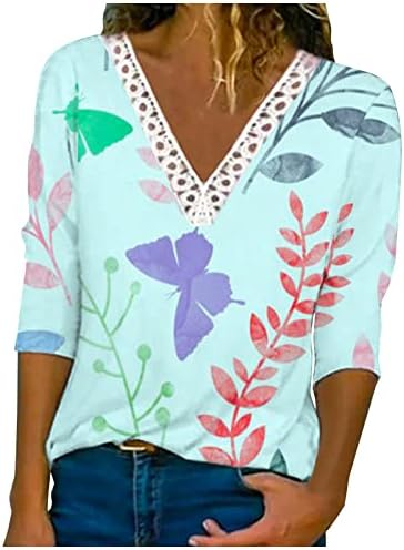 Camiseta da blusa para fêmeas roupas de outono feminino Moda de manga comprida V Lace Lace Cotton Lounge Blouse GJ GJ