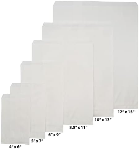 Sacos de presente de papel plano branco de 200pc para mercadorias, artesanato, favores de festas, varejo, artigos